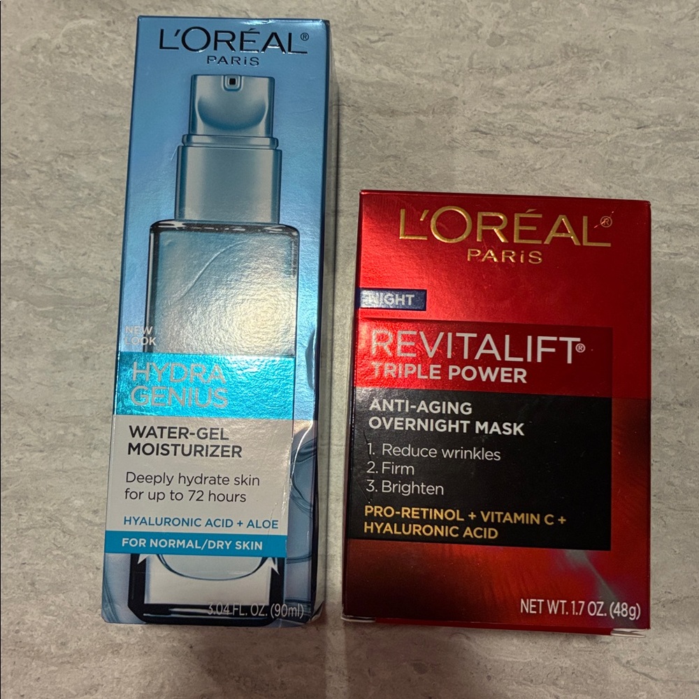 L'Oreal Hydra Genius Blue Moisturizer and Revitalift Red Night Mask - Picture 2 of 2